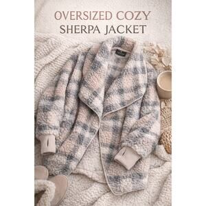 BumbleBella Sherpa Coat Petite XXS Oversized Look Plaid Cozy Jacket